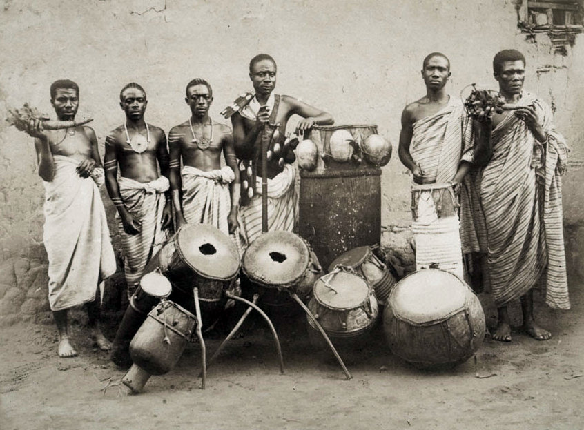 Talking drums in a forest setting